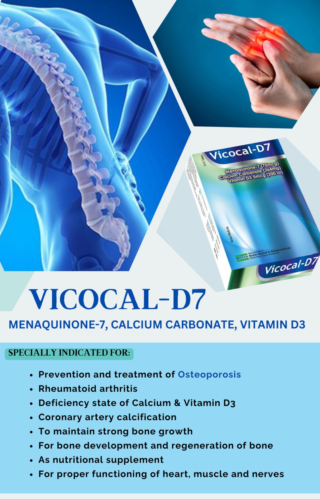 Vicocal-D7 Tablet (Menaquinone-7, Calcium Carbonate & Vitamin D3) - Image 3